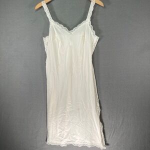 Vintage White Lace Trim Slip Dress Camisole Nightgown Pajamas Lingerie